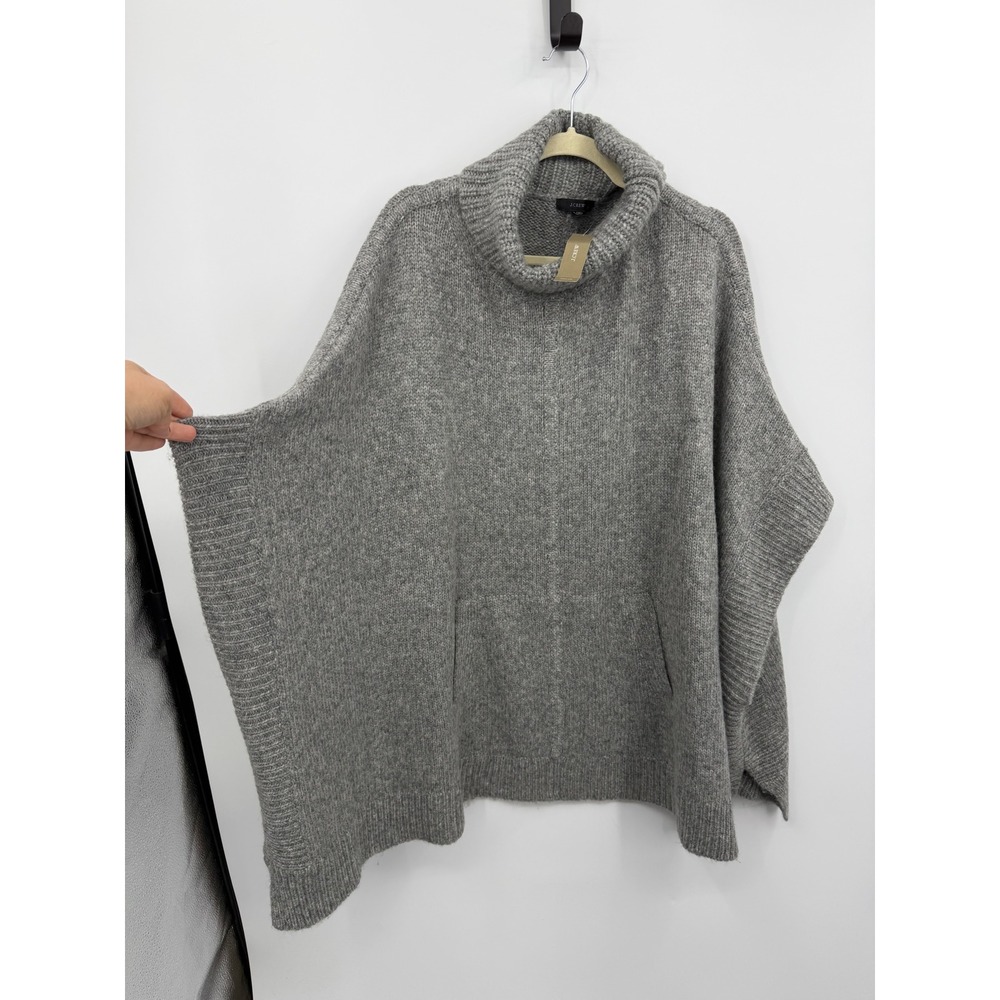J.Crew BA411 Turtleneck Poncho Sweater Womens L/XL Gray Merino Alpaca Blend